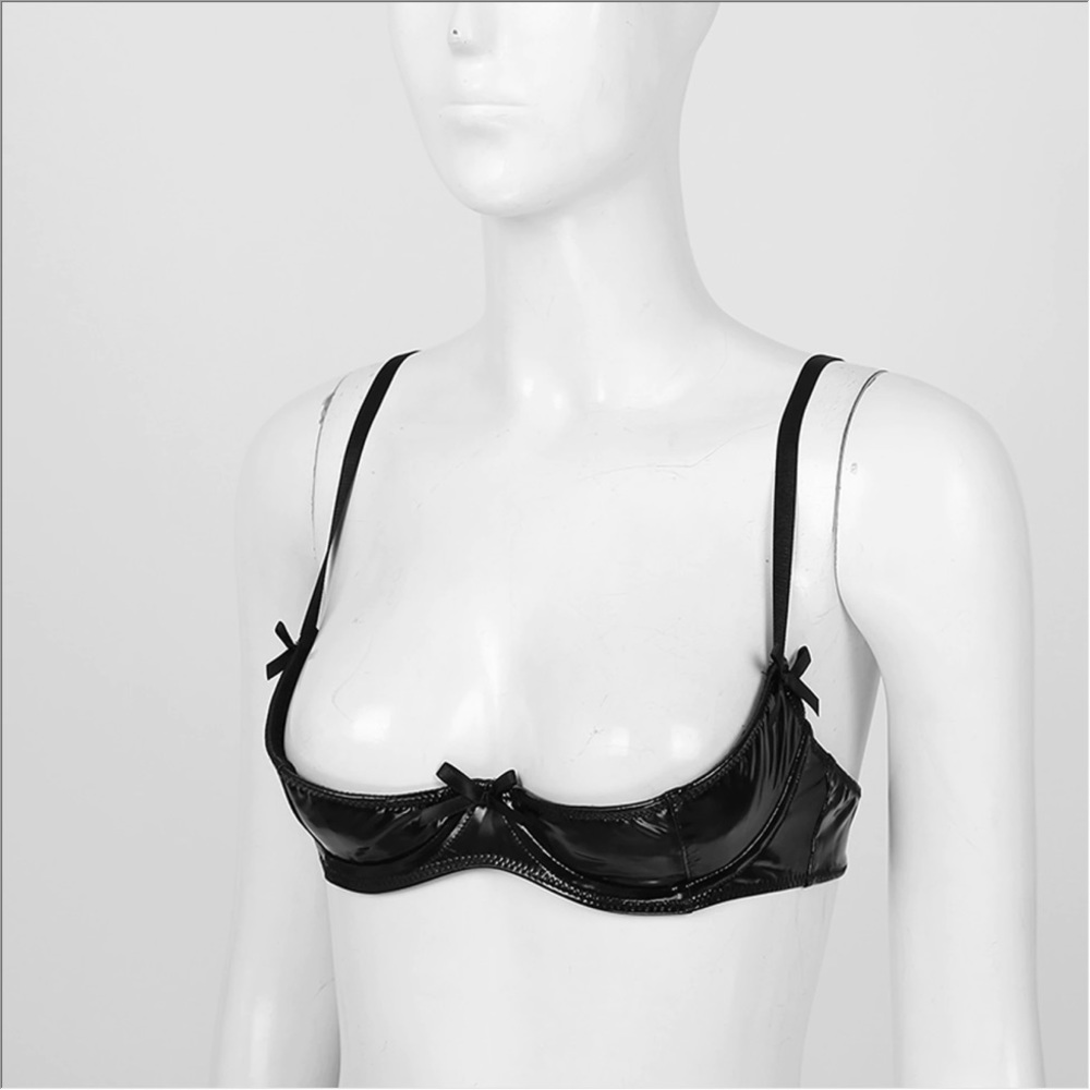 Patent Leather Balconette bra, size L/29” C and S/26” A.